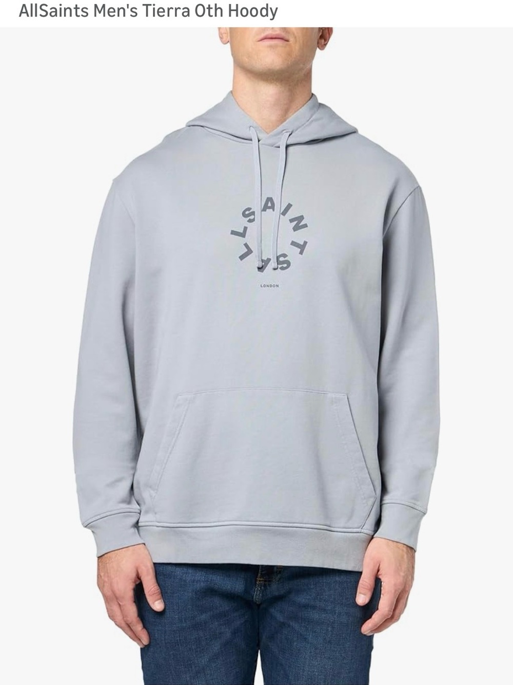 AllSaints Men's Pale Gray (light sky blue) Logo Hoodie